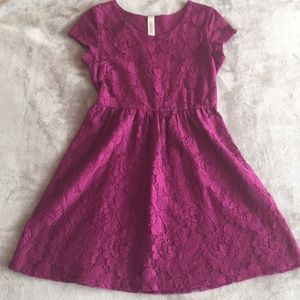 Aubergine Plum Purple Lace Short Sleeve Dress